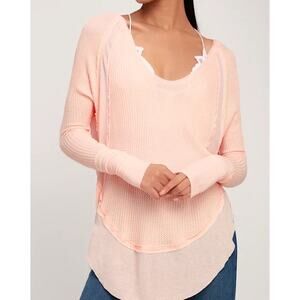 FREE PEOPLE Catalina Long Sleeves Thermal Tunic Size M Blush Pink